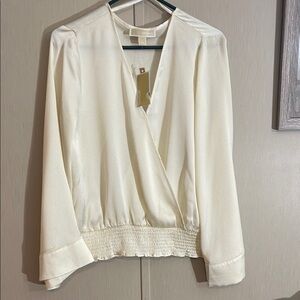Michael kors off white cream NWT long sleeve textured blouse large